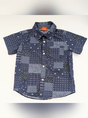 Joe Fresh Boys' (Size 4) Navy & White Patchwork Design Button-Down Shirt